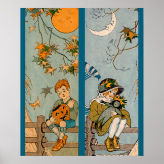 1920s boy and girl in autumn poster