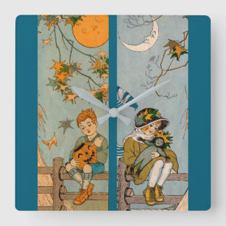 1920s boy and girl in autumn square wall clock