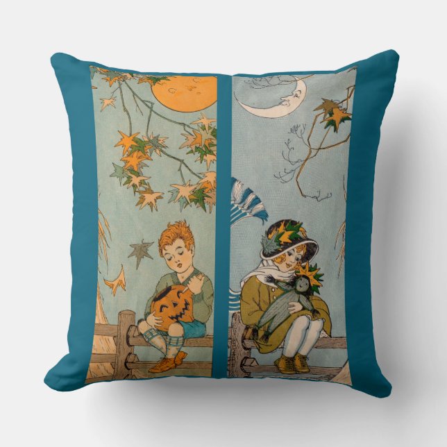1920s boy and girl in autumn throw pillow (Front)