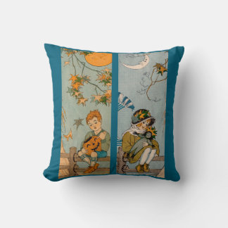 1920s boy and girl in autumn throw pillow