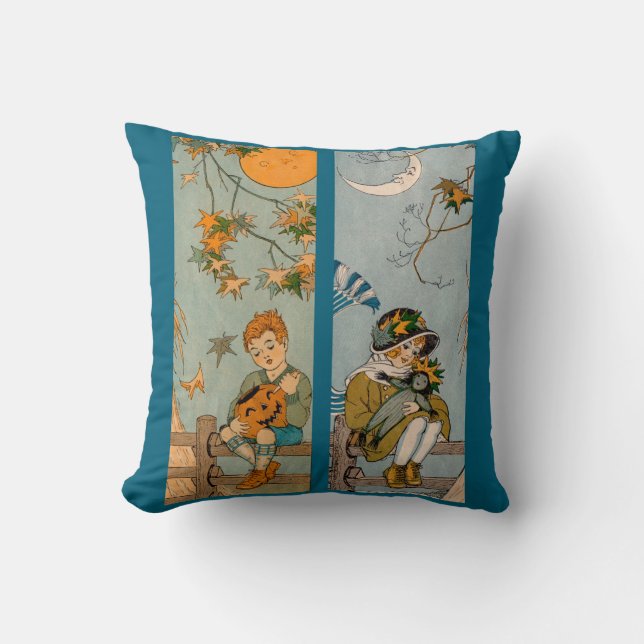 1920s boy and girl in autumn throw pillow (Front)