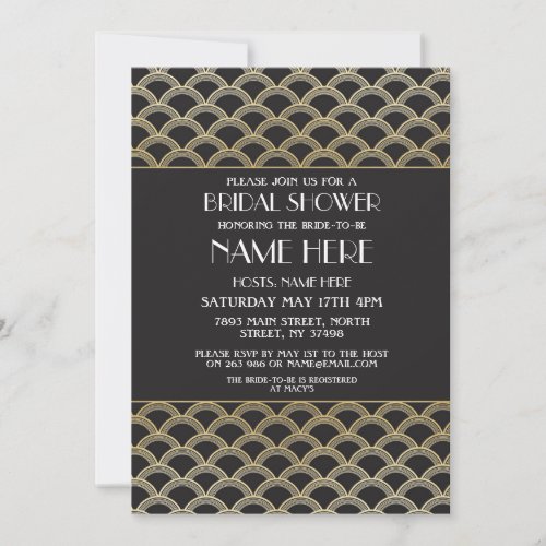 1920s Bridal Shower Art Deco Gold Party Invite