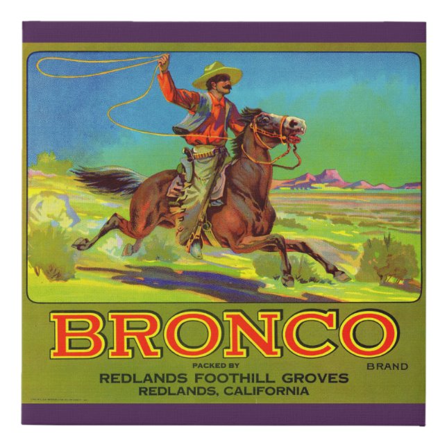  1920s Bronco fruit crate label Faux Canvas Print (Front)