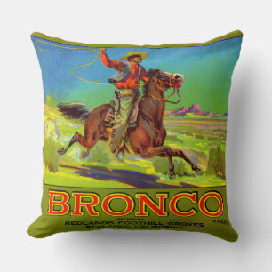  1920s Bronco fruit crate label Throw Pillow
