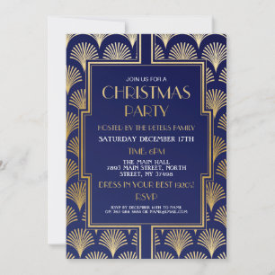 1920's Christmas Art Deco Gatsby Party Gold Fan Invitation