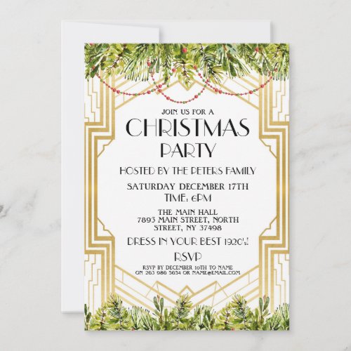 1920s Christmas Invite Art Deco Gatsby Party Gold
