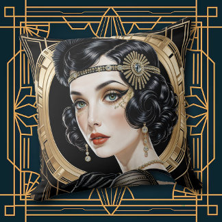 1920s Cocktail Elegance Flapper Girl Throw Pillow
