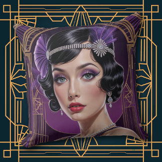 1920s Cocktail Elegance Flapper Girl Throw Pillow