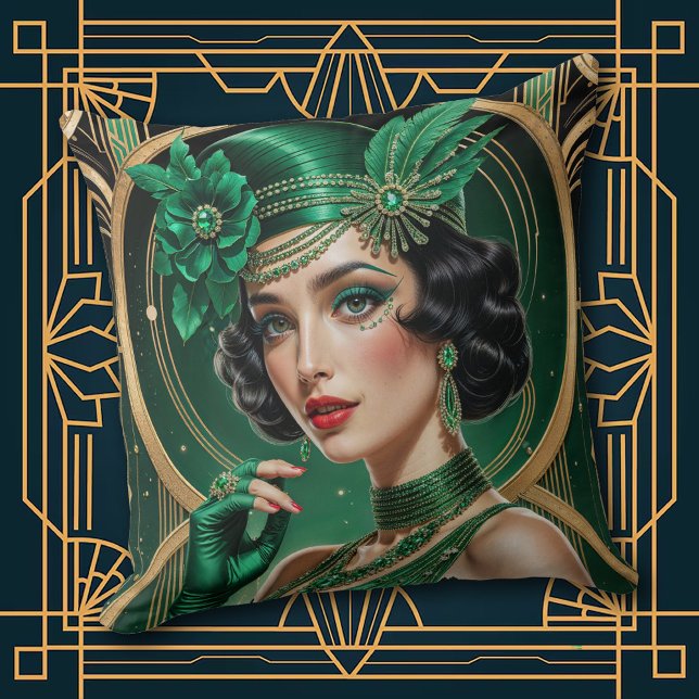 1920s Cocktail Elegance Flapper Girl Throw Pillow (Creator Uploaded)