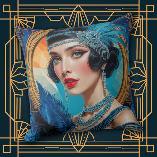 1920s Cocktail Elegance Flapper Girl Throw Pillow