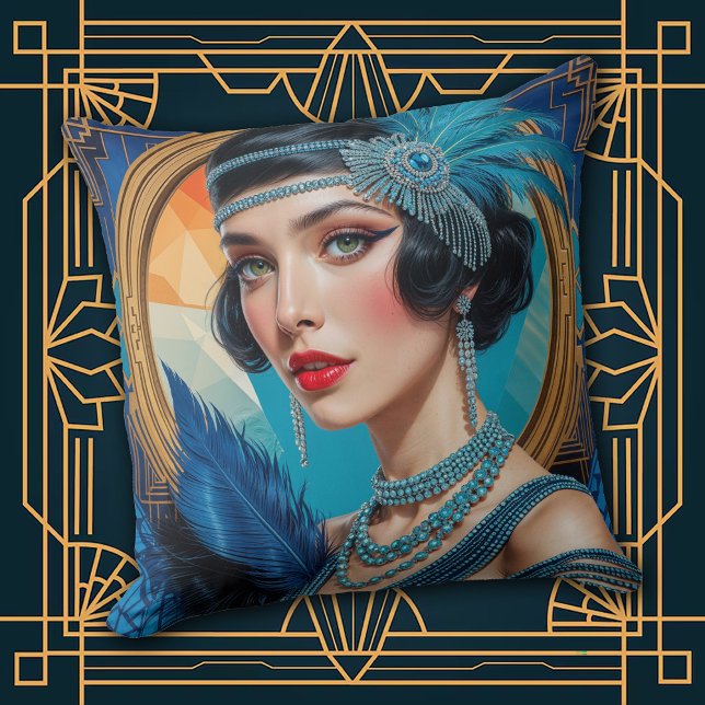 1920s Cocktail Elegance Flapper Girl Throw Pillow (Creator Uploaded)