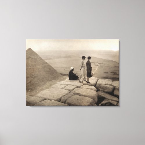 1920s Cute Girls Pyramid of Khufu Giza Egypt  Canvas Print