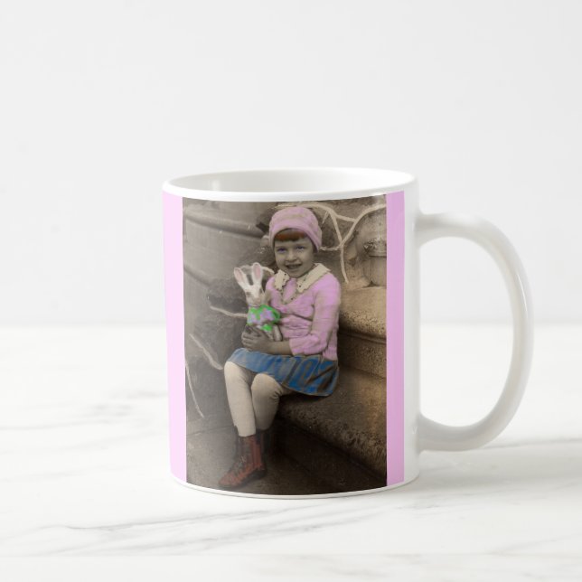 1920s cute little girl with bunny doll Happy Easte Coffee Mug (Right)