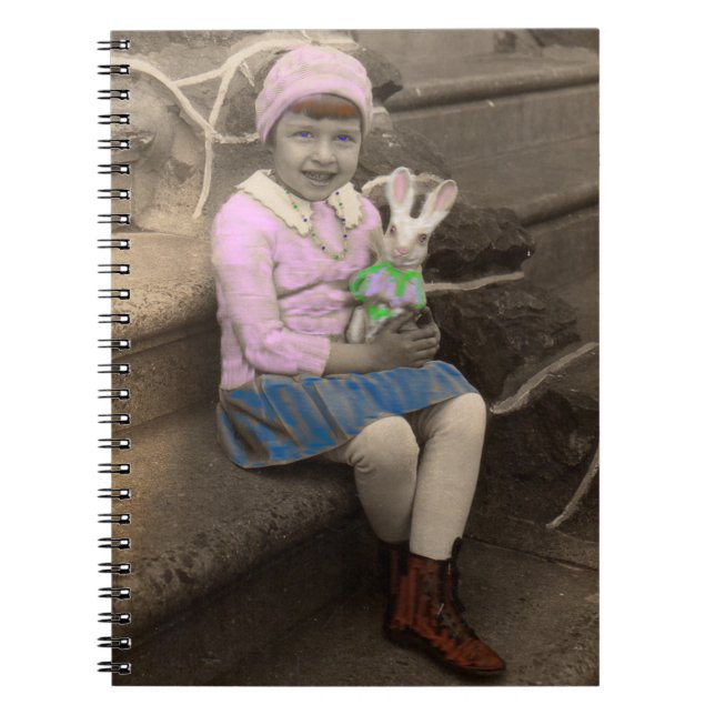 1920s cute little girl with bunny doll Happy Easte Notebook (Front)