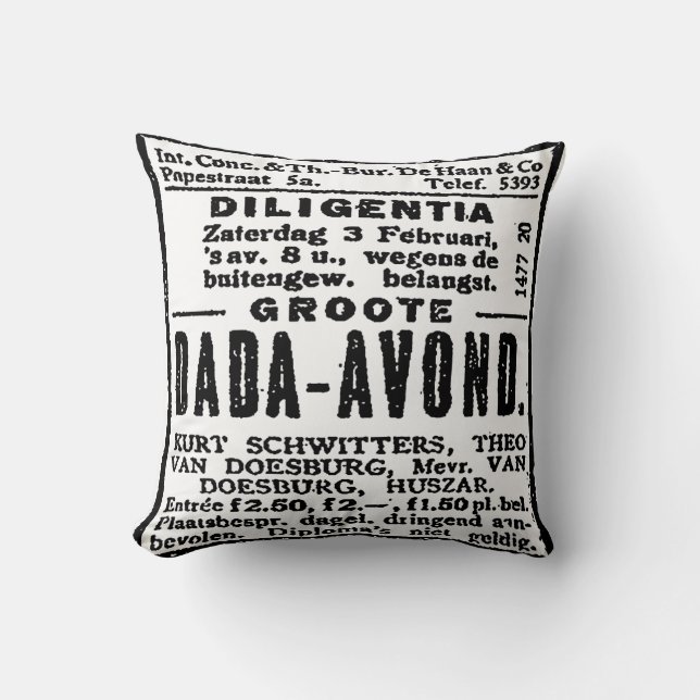 1920's DADA ART NEWSPAPER ADVERT Throw Pillow (Front)