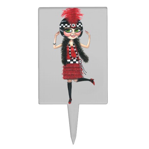 1920s Dancing Flapper Girl in Red Cake Topper