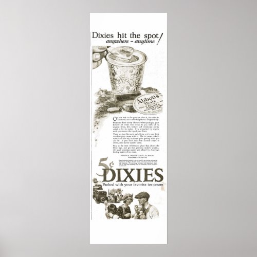 1920s Dixie Cup of Ice Cream 5 cents advertisement Poster