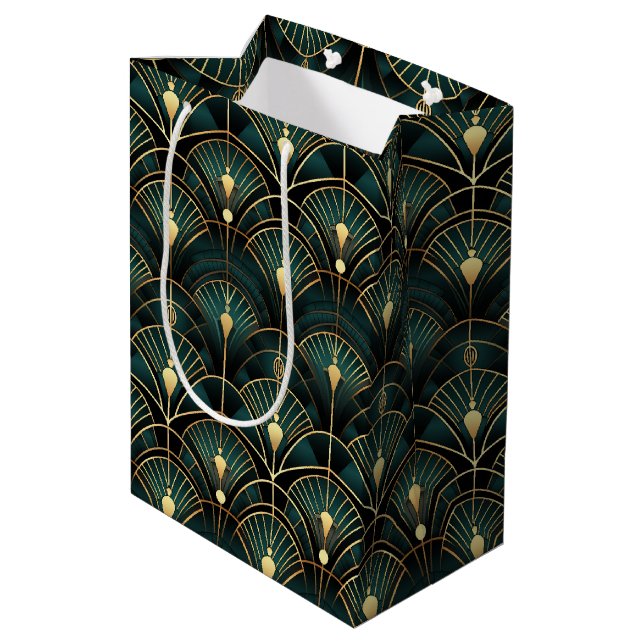 1920s Emerald and Gold Art Deco Medium Gift Bag (Back Angled)