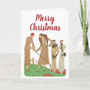 1920s Fashion Fashionable Ladies Playing Golf Holiday Card