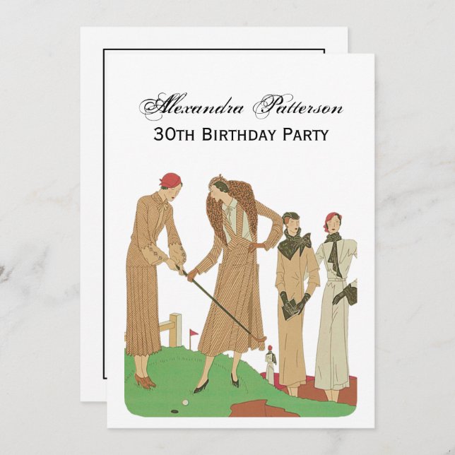 1920s Fashion Fashionable Ladies Playing Golf Invitation (Front/Back)
