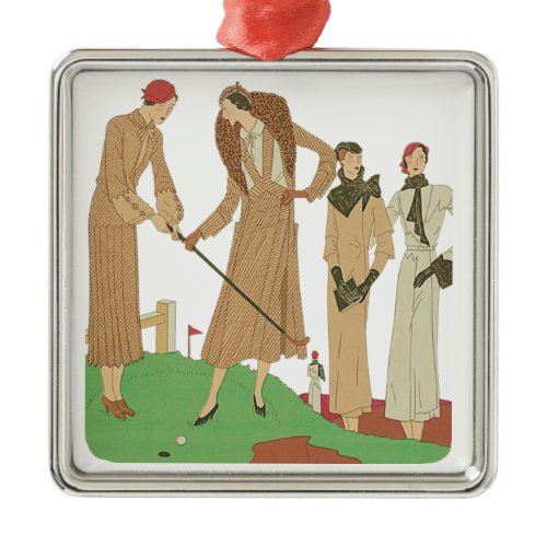 1920s Fashion Fashionable Ladies Playing Golf Metal Ornament