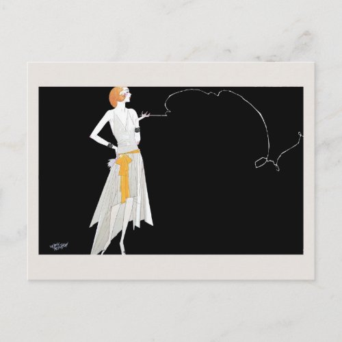 1920s fashion flapper girl drawing postcard