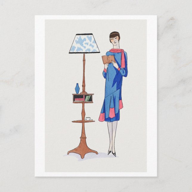 1920s Fashion Plate for Daytime Dress & Reading Postcard (Front)