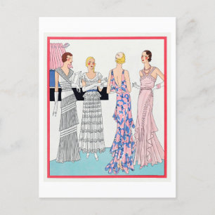 1920s Fashion Plate for Evening Gowns Postcard