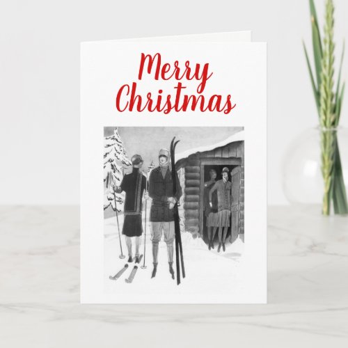 1920s Fashionable Women on Ski Trip BW Holiday Card