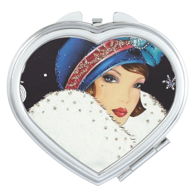 1920s Flapper Girl in Blue Compact Mirror (Front)