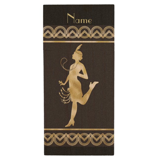 1920's Flapper Girl Thunder_Cove Wood Flash Drive (Front Vertical)