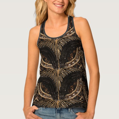 1920s Flapper _ Stunning Faux Beaded Black  Gold Tank Top