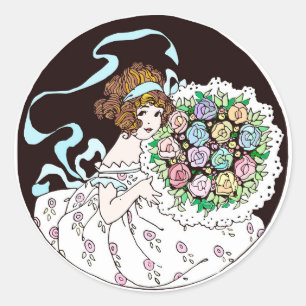 1920s Flower Girl Holding Bouquet Classic Round Sticker