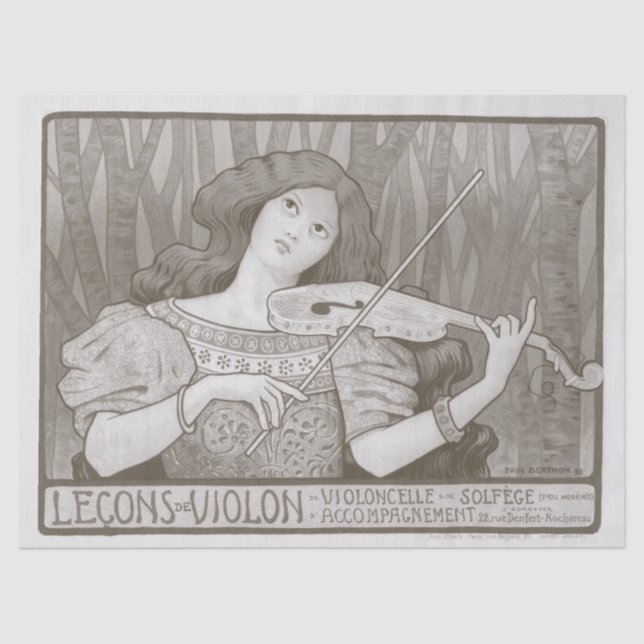1920s French Poster Violin Performance Decoupage  Tissue Paper (Front)