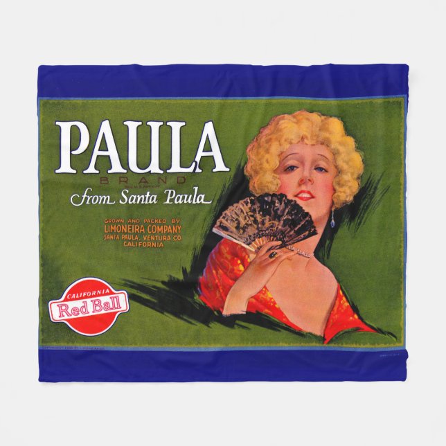 1920s fruit crate label Paula from Santa Paula Fleece Blanket (Front (Horizontal))
