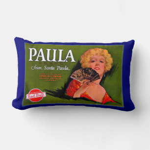 1920s fruit crate label Paula from Santa Paula Lumbar Pillow