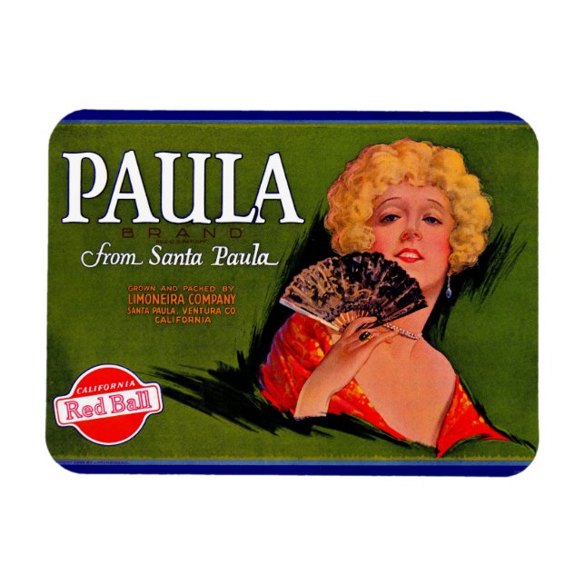 1920s fruit crate label Paula from Santa Paula Magnet (Horizontal)