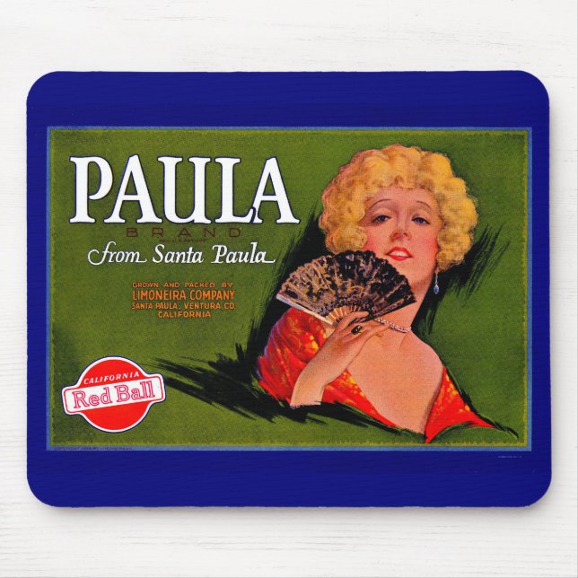 1920s fruit crate label Paula from Santa Paula Mouse Pad (Front)