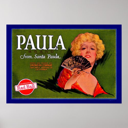 1920s fruit crate label Paula from Santa Paula
