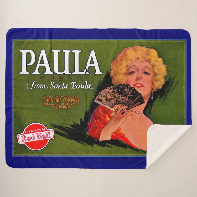 1920s fruit crate label Paula from Santa Paula Sherpa Blanket (Front (Horizontal))