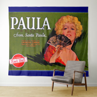 1920s fruit crate label Paula from Santa Paula Tapestry