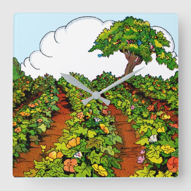 1920s garden print square wall clock (Front)