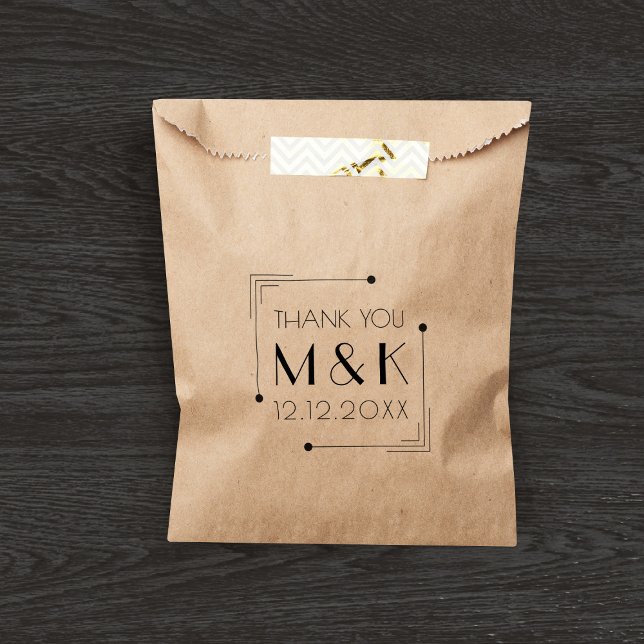 1920s Gatsby Black Thank You Kraft Paper Bag (A 1920s themed favor bag with space for your initials and wedding date)