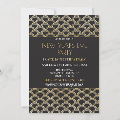 1920s Gatsby New Years Eve Invite Party Gold
