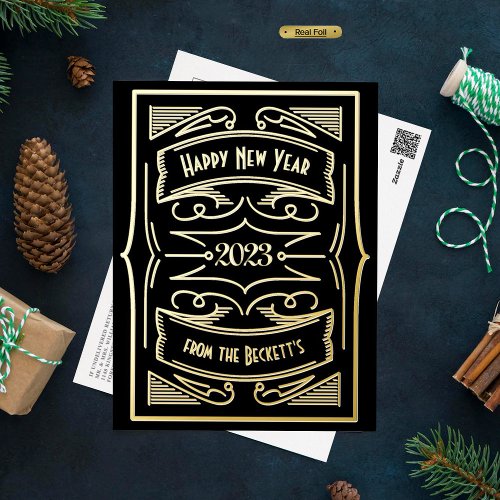 1920S Gatsby Typography New Year Real Foil Holiday Postcard