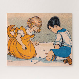 1920s girl and boy playing marbles jigsaw puzzle