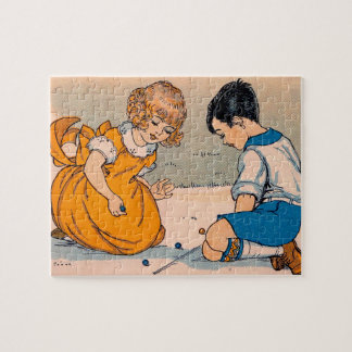 1920s girl and boy playing marbles jigsaw puzzle