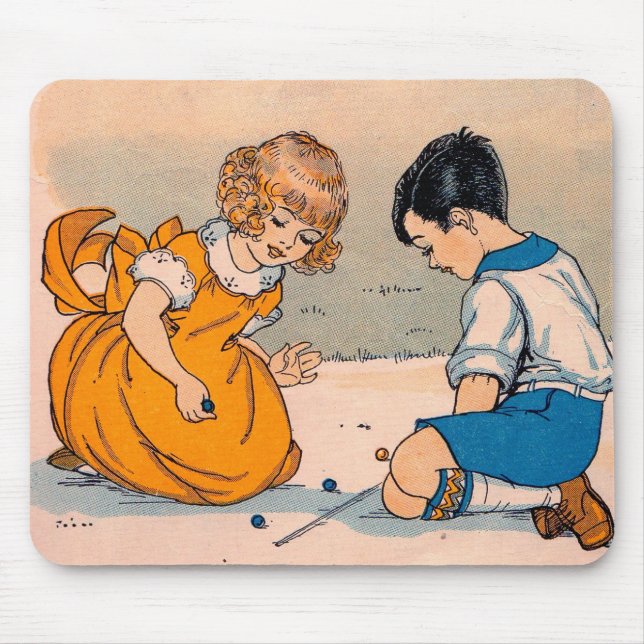 1920s girl and boy playing marbles mouse pad (Front)