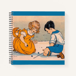 1920s girl and boy shooting marbles notebook