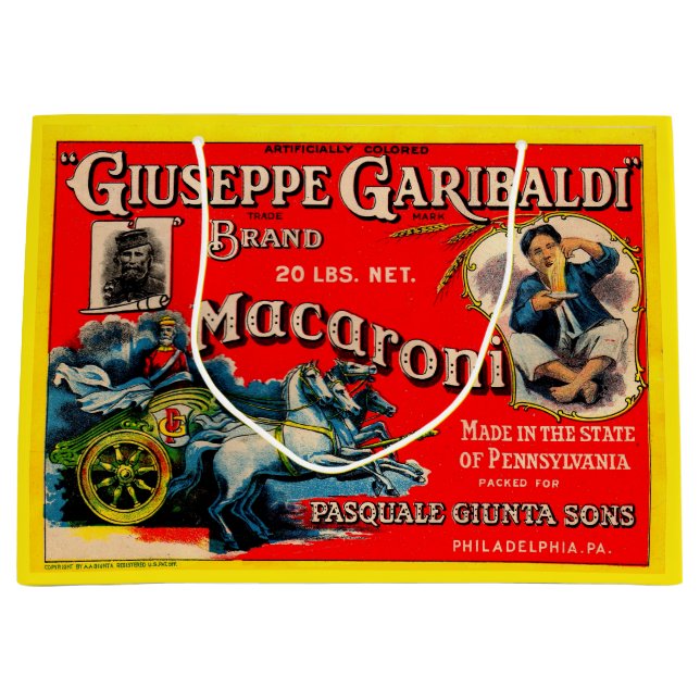 1920s Giuseppe Garibaldi macaroni label print Large Gift Bag (Front)